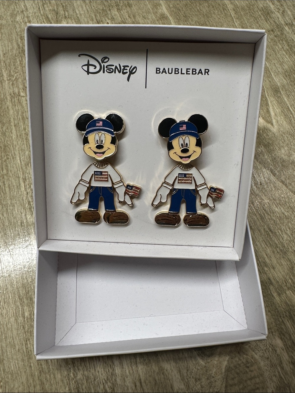 BaubleBar Disney Mickey Mouse Patriotic Enamel Earrings in Navy, White & Gold